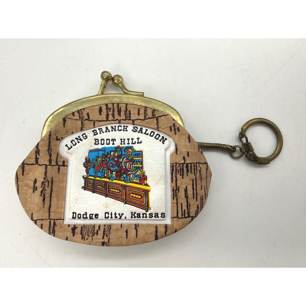 Vintage Cowgirl Long Branch Saloon Boot Hill Dodge Kansas Coin Purse Keychain